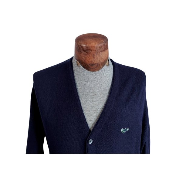 VTG CHALLENGER Men's Navy Blue Acrylic Turtle Logo Cardigan Size Large - Picture 3 of 8